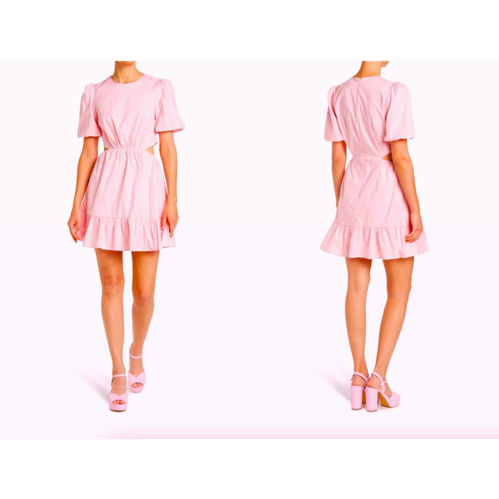 NEW WAYF waist Cutout Short Sleeve Fit&Flare 97%cotton Minidress Pale Pink Sz M